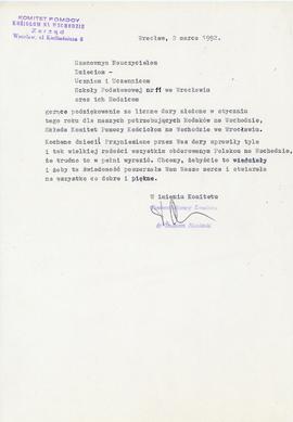 Pismo z Komitetu Pomocy Kościołom na Wschodzie