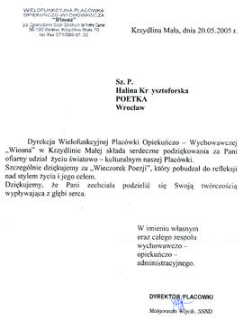 Zdjęcia: Podziękowanie z Krzydliny Małej