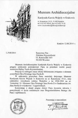 Zdjęcia: Podziękowanie z Muzeum Archidiecezjalnego
