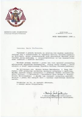 Pismo od Henryka Gulbinowicza