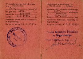 Zaświadczenie Polskiego Komitetu w Regensburgu
