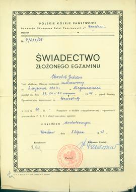 Świadectwo złożonego egzaminu