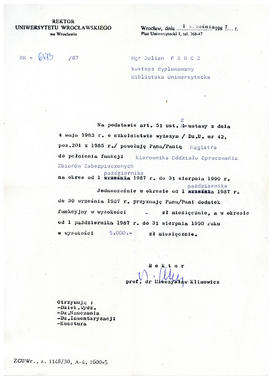 Pismo z Uniwersytetu Wrocławskiego