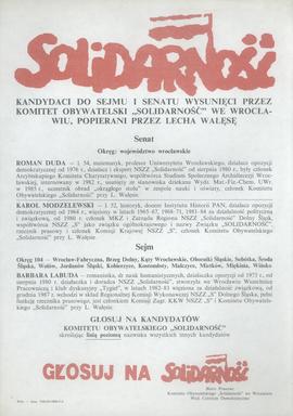 Kandydaci do sejmu i senatu: KO "Solidarność" Wrocław