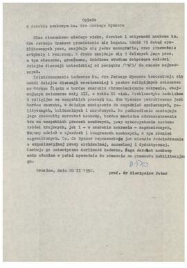 Opinia o dorobku naukowym Jerzego Myszora