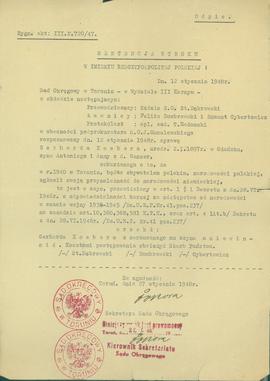Sentencja wyroku w sprawie zarzutu podpisania volkslisty