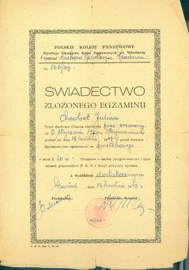 Świadectwo złożonego egzaminu