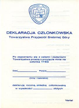 Deklaracja członkowska Towarzystwa Przyjaciół Srebrnej Góry