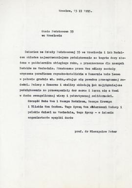List z podziękowaniem dla Szkoły Podstawowej 55 we Wrocławiu