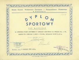 Dyplom Sportowy: Pan H. Antczak ze Szkolnego Klubu Sportowego w Zawodach Sportowych na Swiecie WF...