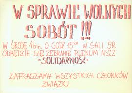 W sprawie wolnych sobót!!!